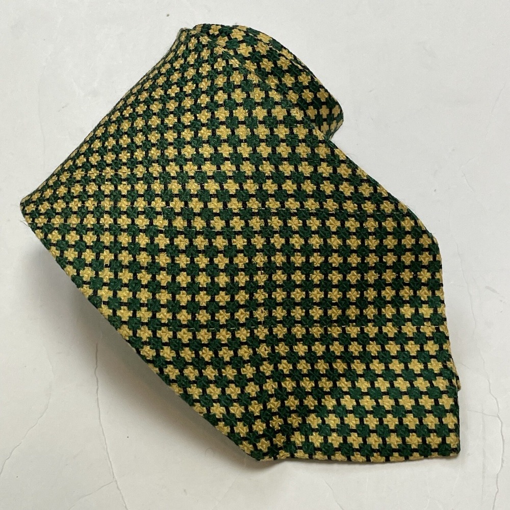 Ermenegildo Zegna Designer Men's Necktie 3.50" Silk Green Yellow Batik Print